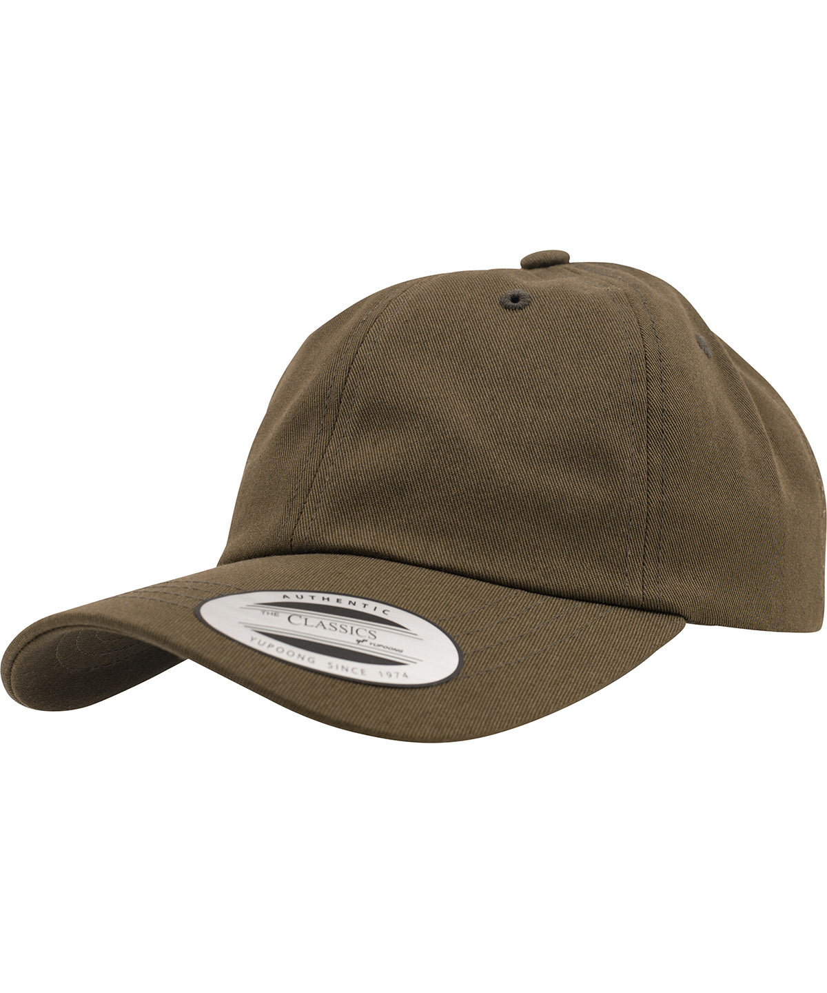 Flexfit by Yupoong Dad hat baseball strap back in Buck, front view