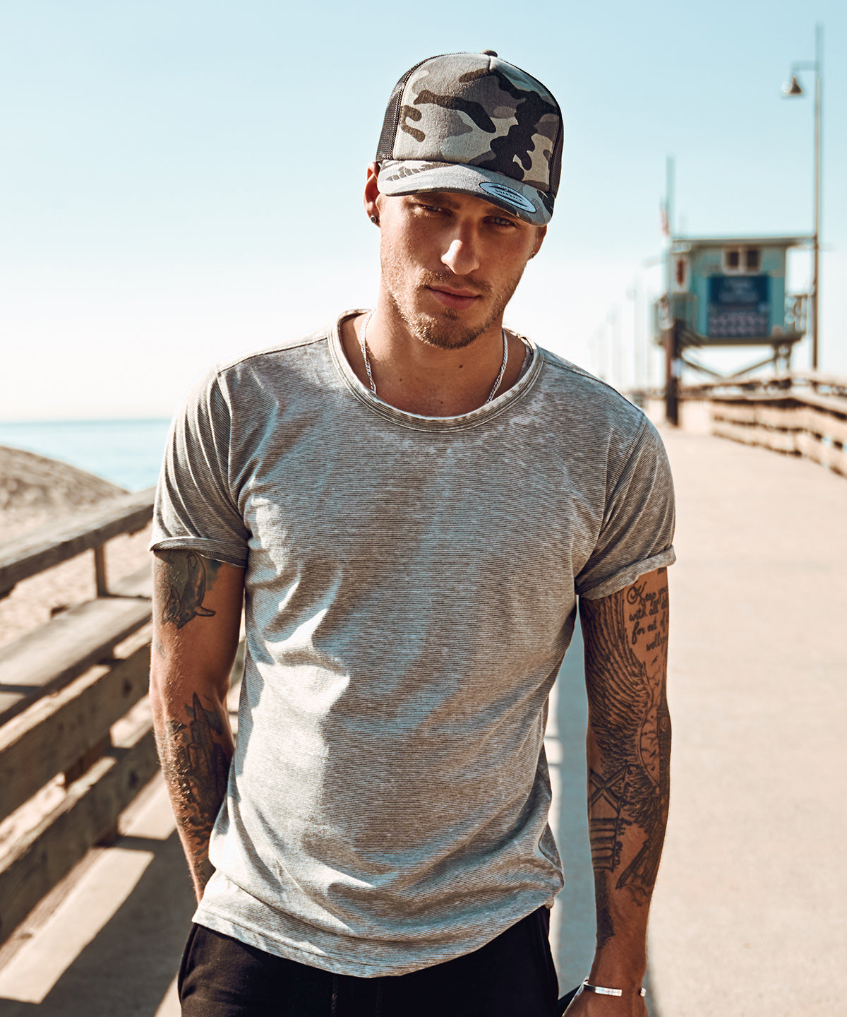 Flexfit by Yupoong Camo trucker cap, lifestyle photo