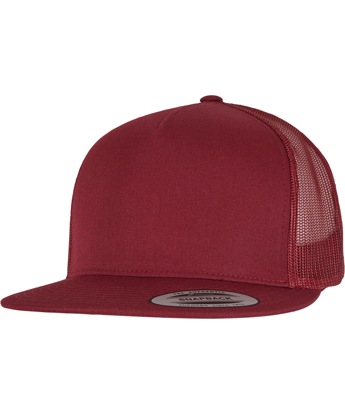 Flexfit by Yupoong Classic trucker in Maroon, front view