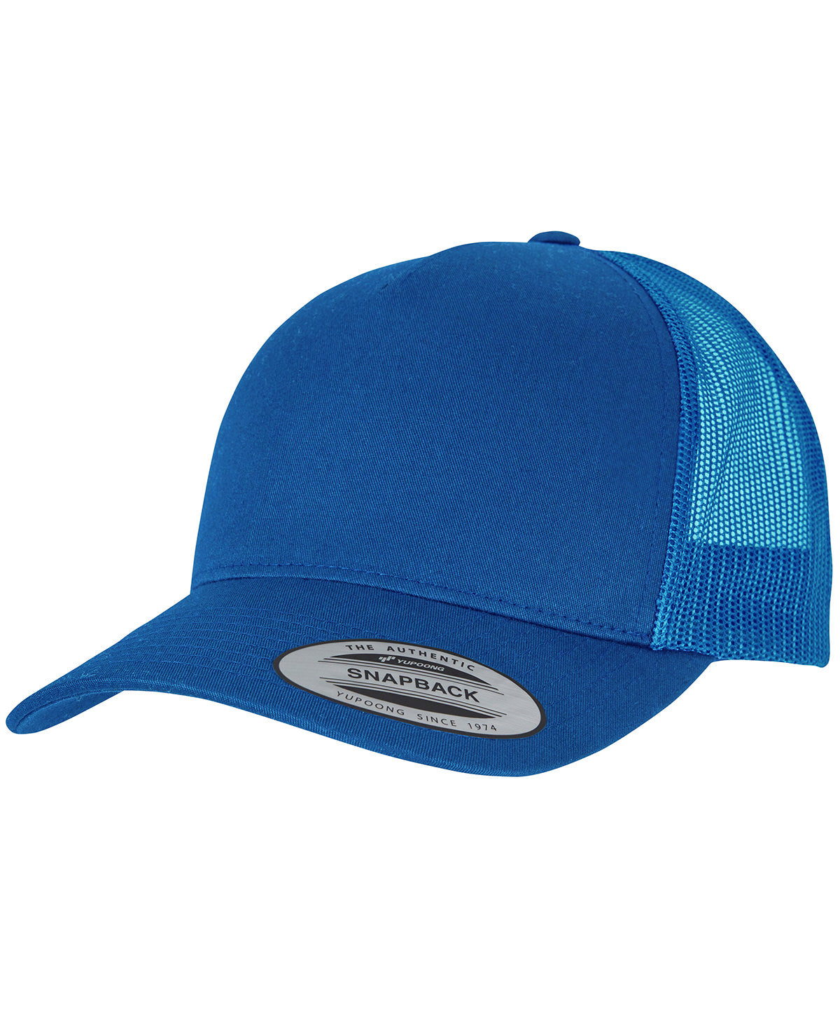 Flexfit by Yupoong 5-Panel retro trucker cap in Dark Cobalt/Lobl, front view