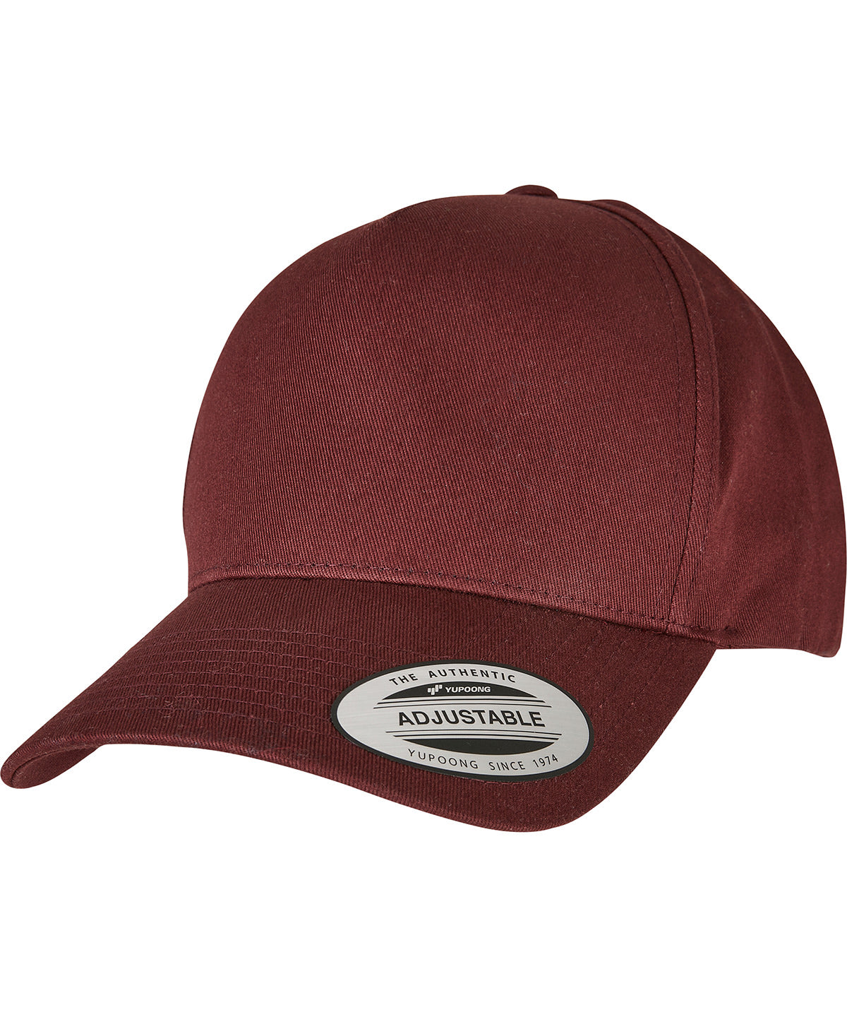 Flexfit by Yupoong 5-panel curved classic snapback in Burgundy, front view