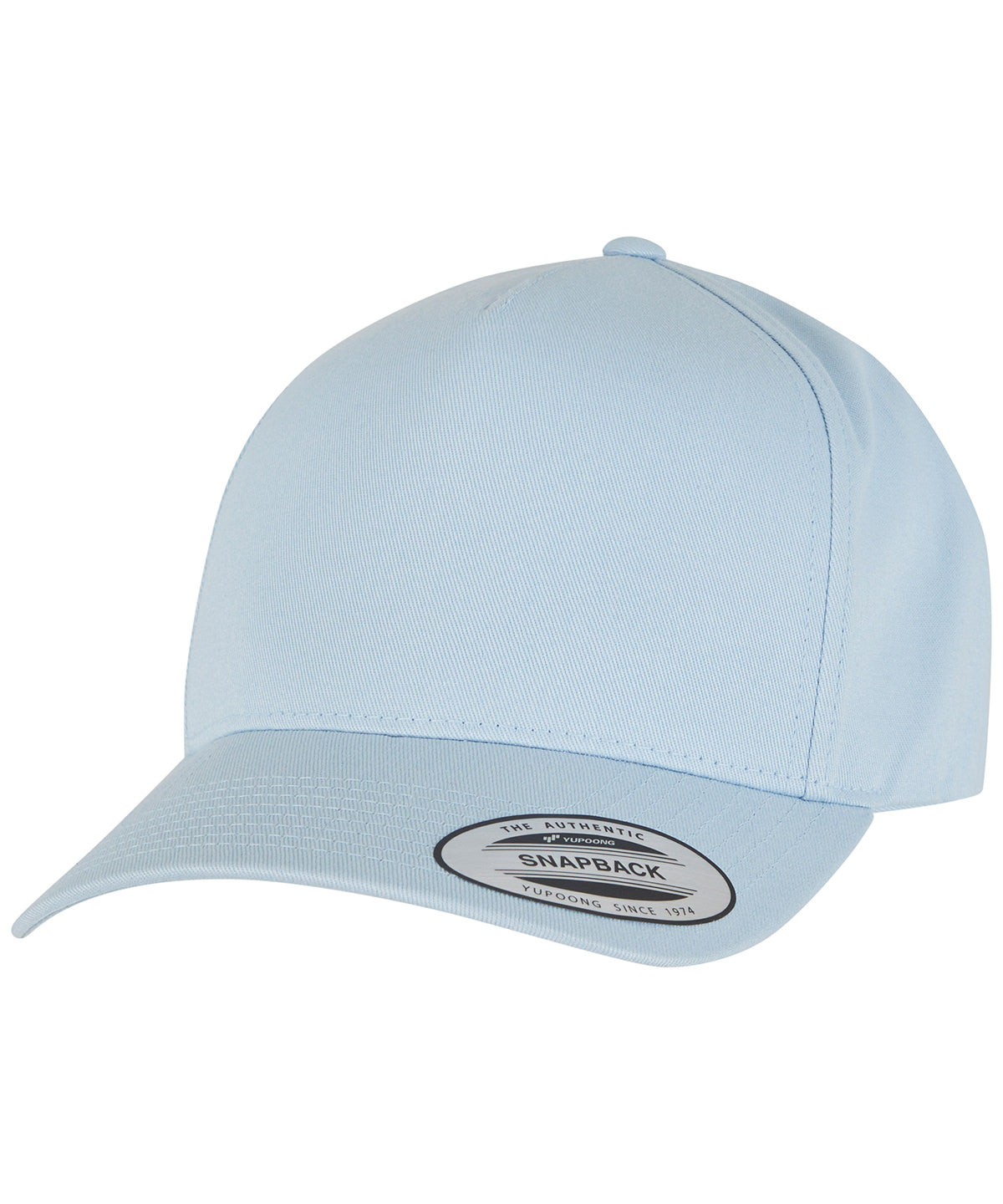 Flexfit by Yupoong 5-panel curved classic snapback in Light Blue, front view