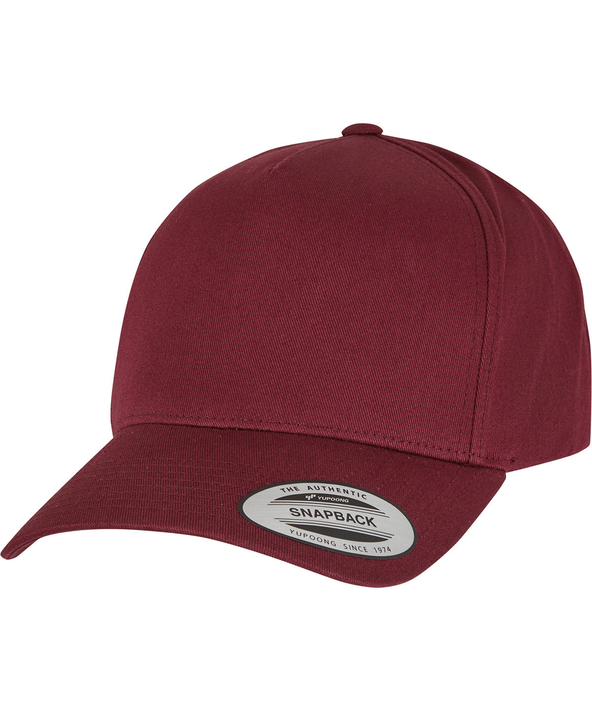 Flexfit by Yupoong 5-panel curved classic snapback in Maroon, front view
