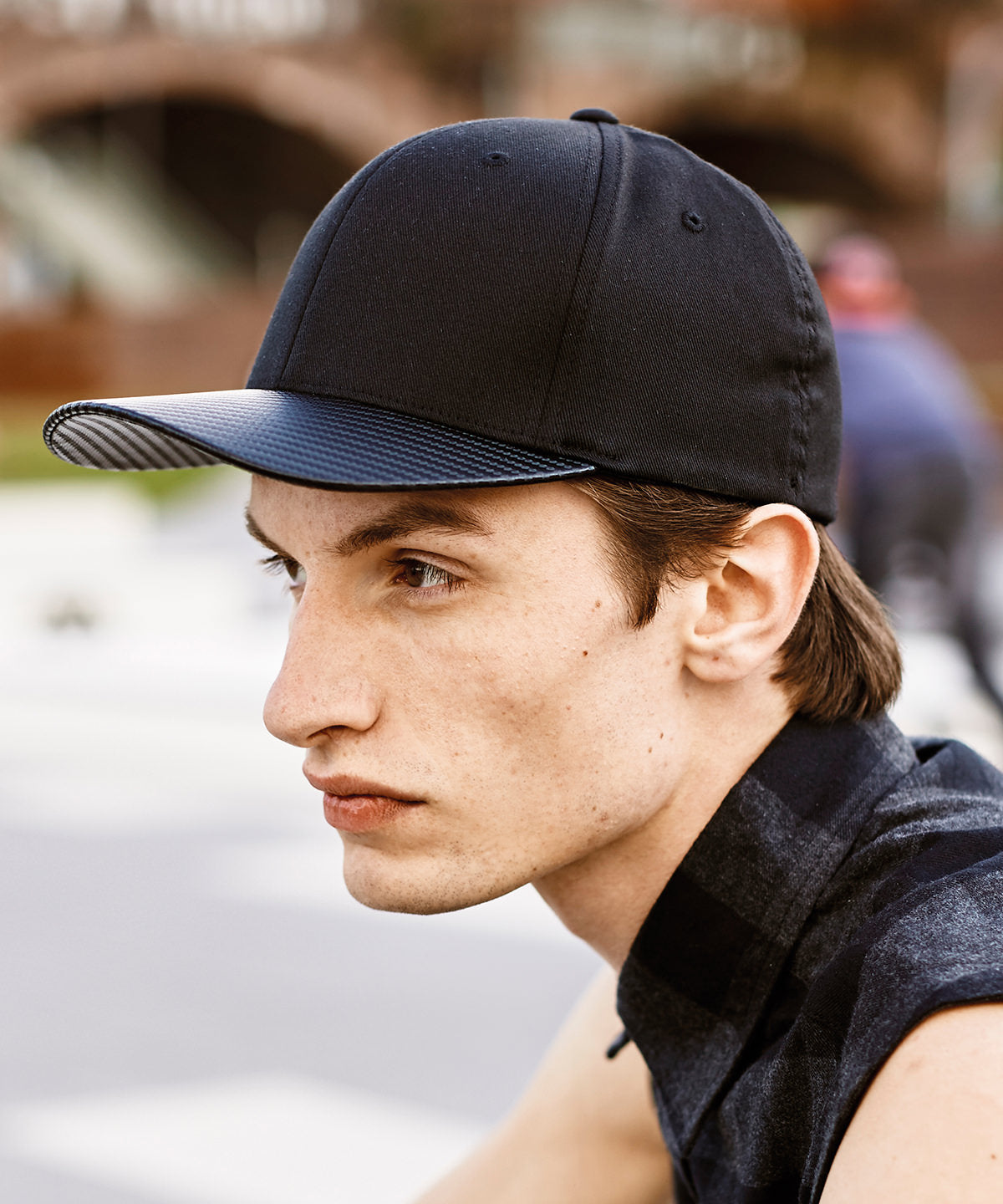 Flexfit by Yupoong Carbon snapback in Black/Carbon, lifestyle photo