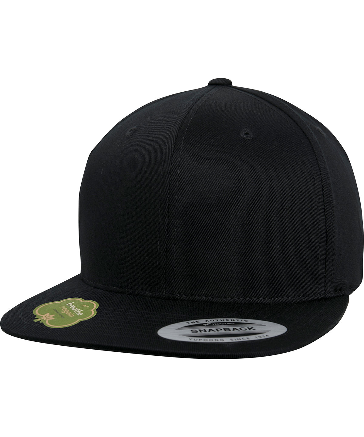Flexfit by Yupoong Organic cotton snapback in Black, front view