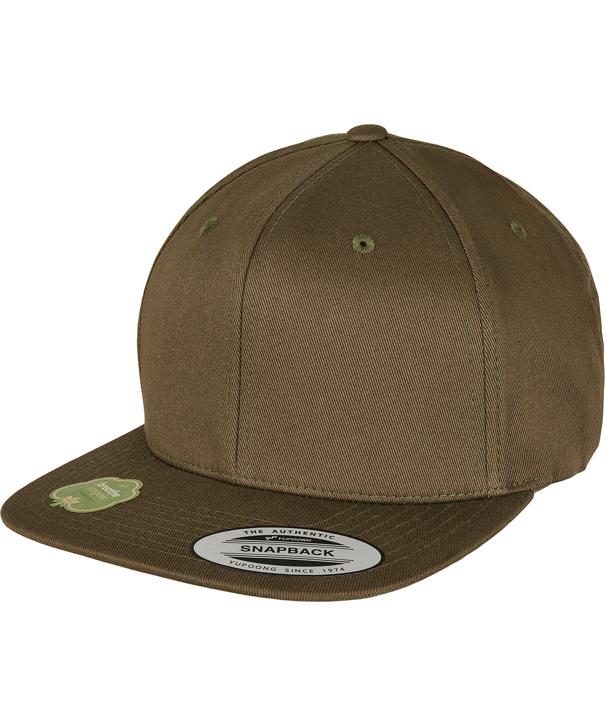 Flexfit by Yupoong Organic cotton snapback in Burnt Olive, front view