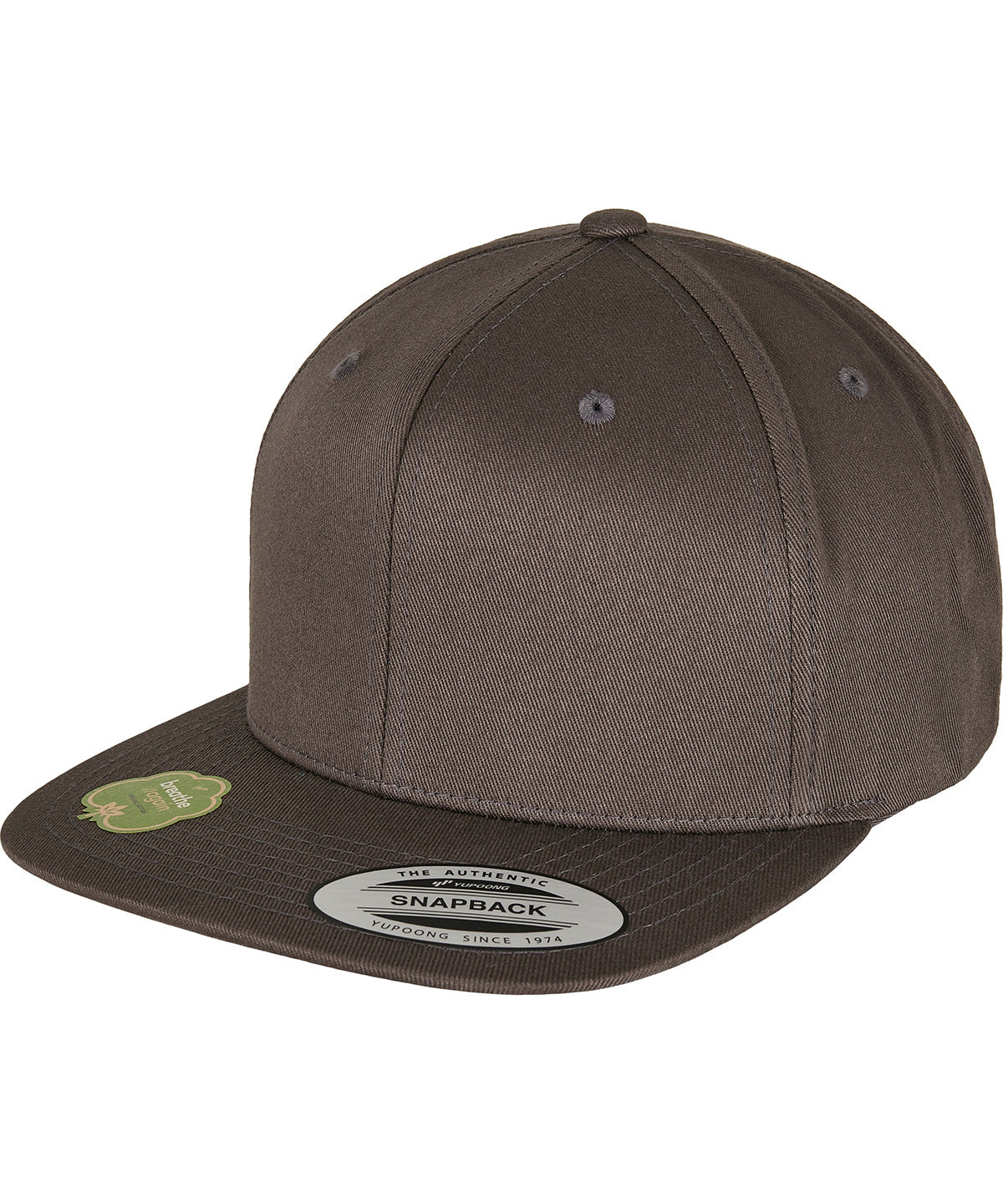 Flexfit by Yupoong Organic cotton snapback in Dark Grey, front view