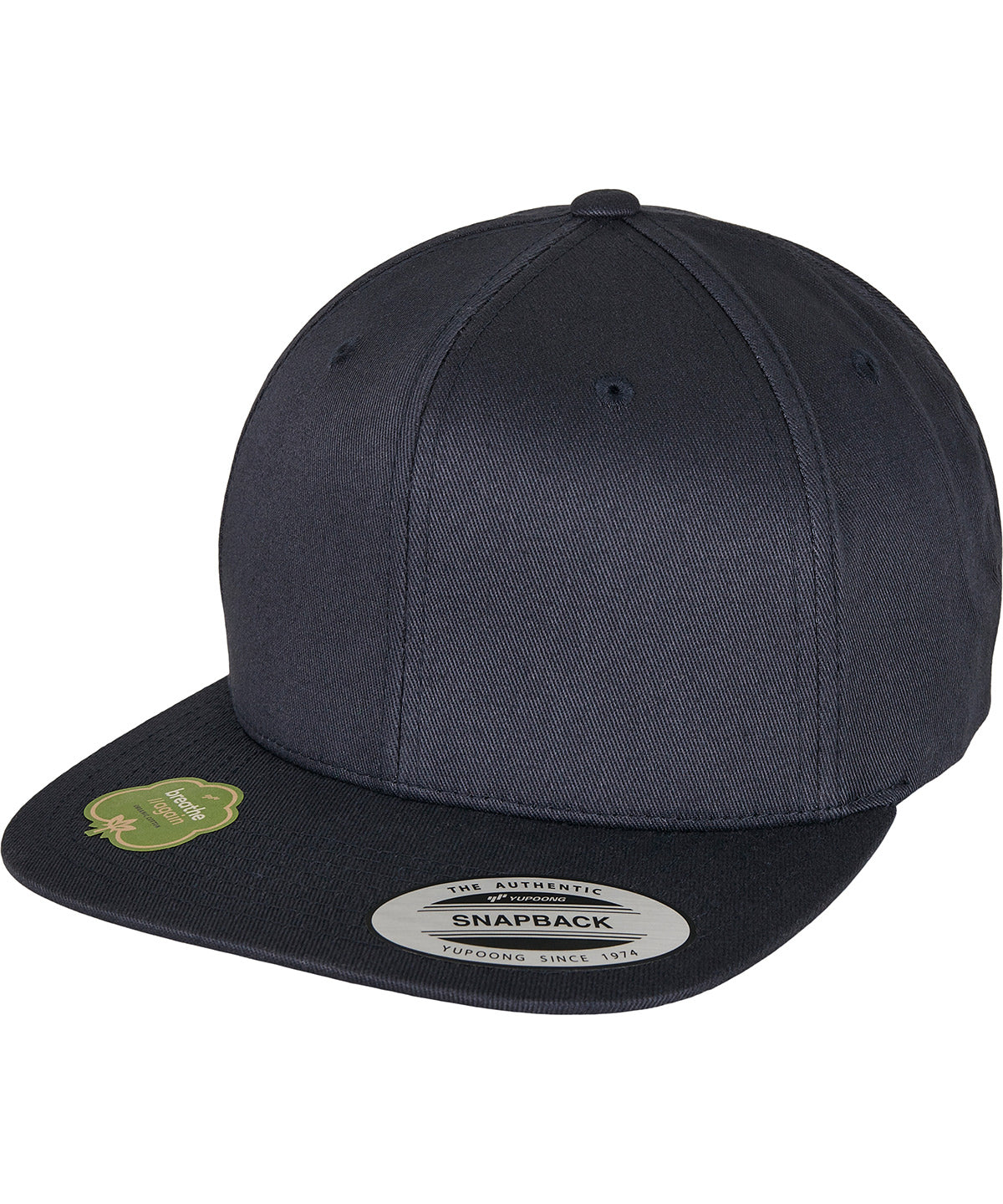 Flexfit by Yupoong Organic cotton snapback in Dark Navy, front view