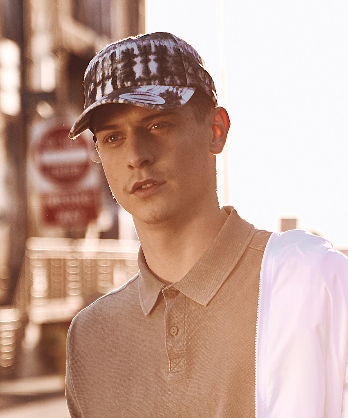 Flexfit by Yupoong Low-profile tie-dye cap in Grey, lifestyle photo