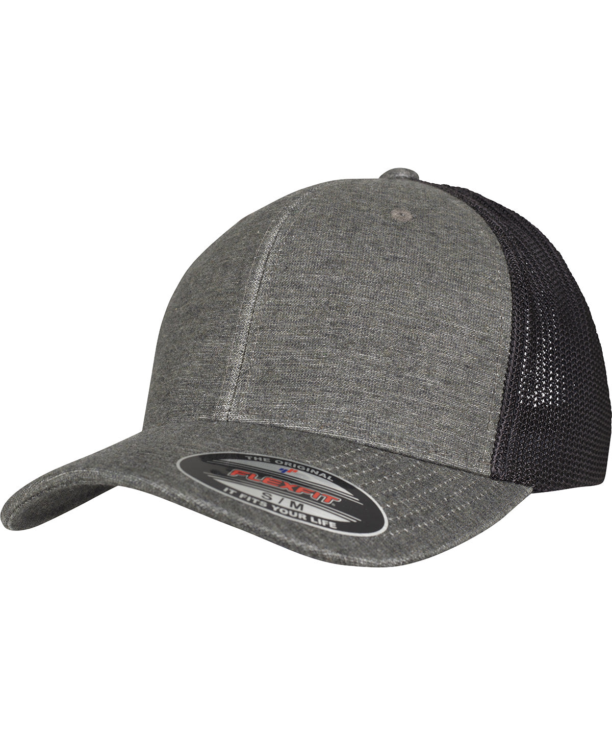 Flexfit by Yupoong Retro trucker melange cap in Khaki/Black Mesh, lifestyle photo