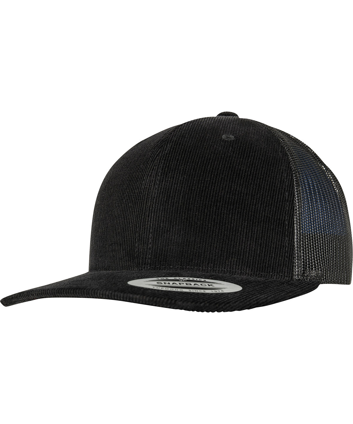 Flexfit by Yupoong Corduroy retro trucker in Black, lifestyle photo