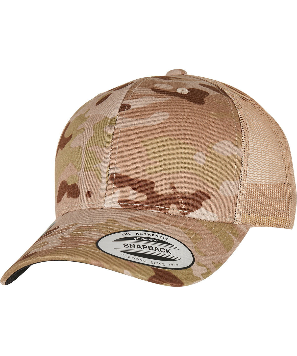 Flexfit by Yupoong Retro trucker Multicam in Multicam Arid/Tan, front view
