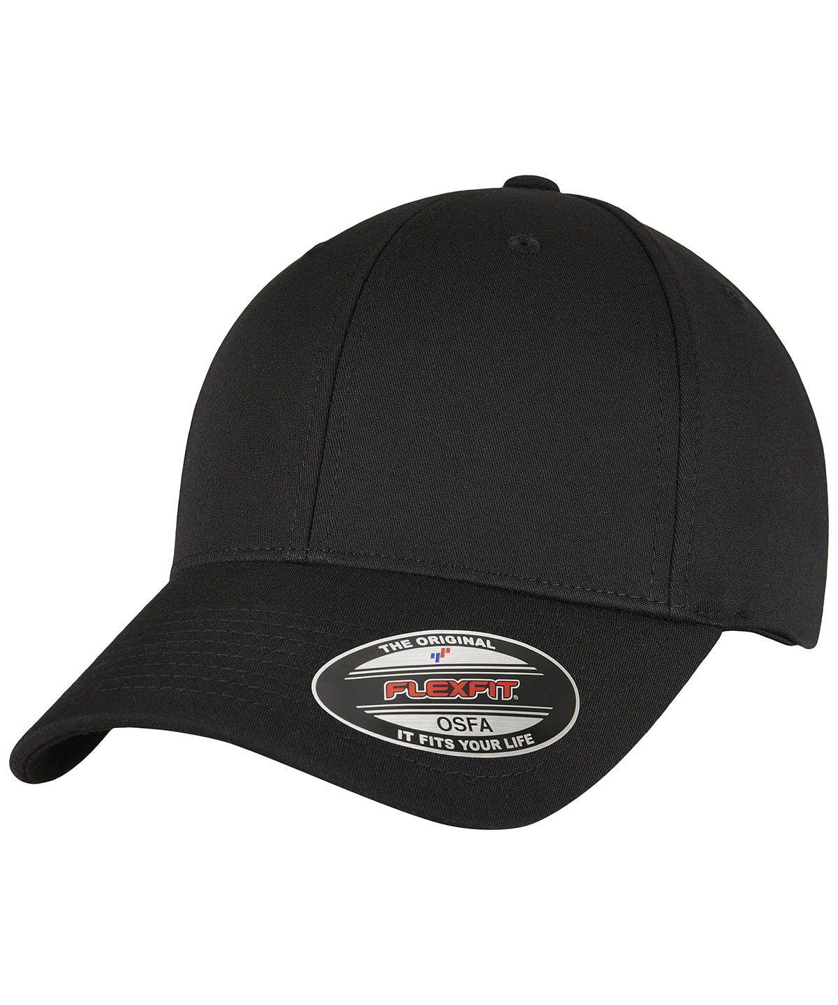 Flexfit by Yupoong Alpha shape flexfit in Black, front view