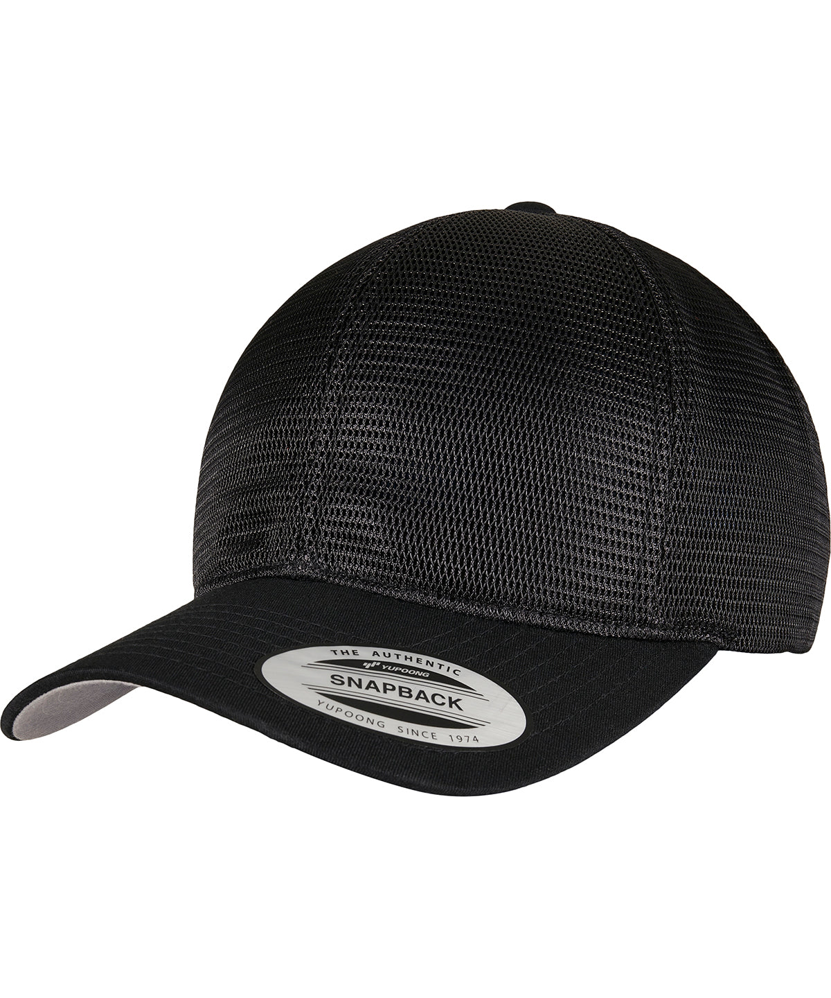 Flexfit by Yupoong 360° omnimesh cap in Black, front view