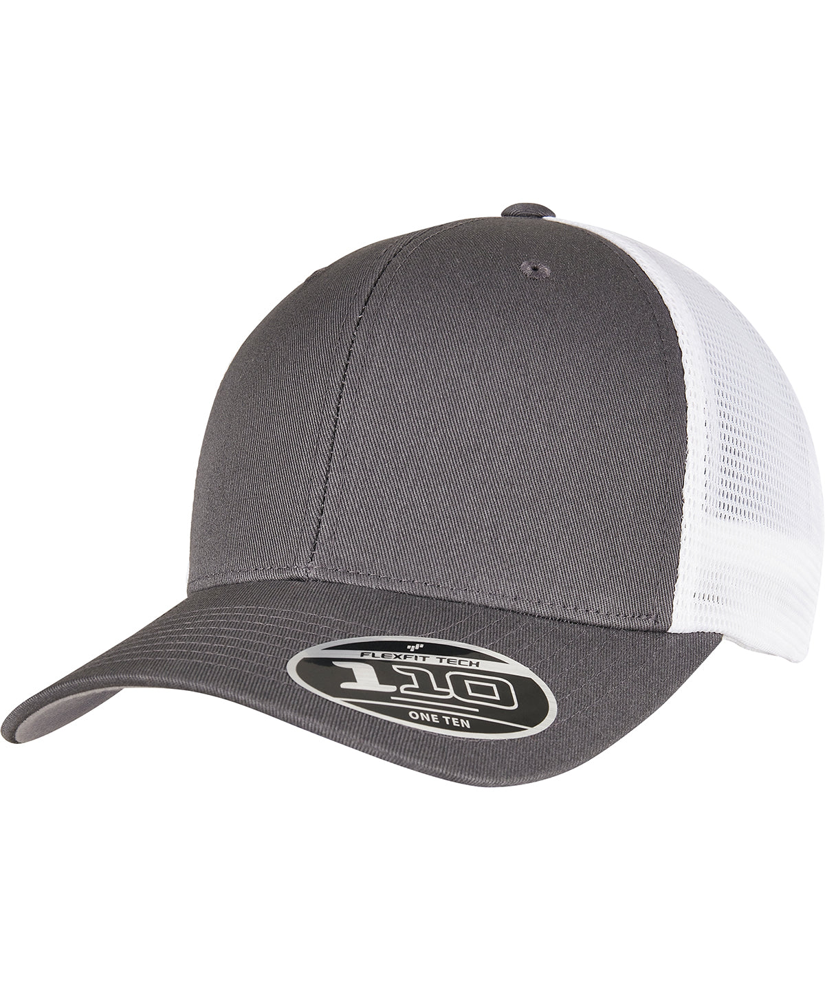 Flexfit by Yupoong 110 mesh 2-tone cap in Charcoal/White, front view