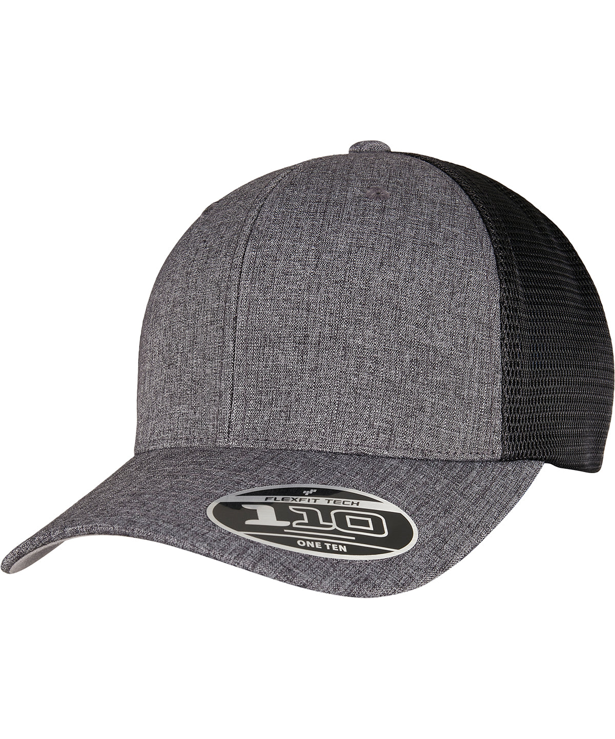 Flexfit by Yupoong 110 mesh 2-tone cap in Melange Charcoal/Black, front view
