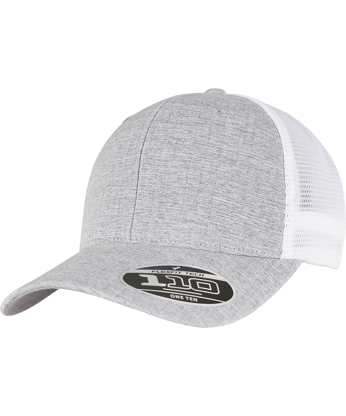 Flexfit by Yupoong 110 mesh 2-tone cap in Melange Silver/White, front view