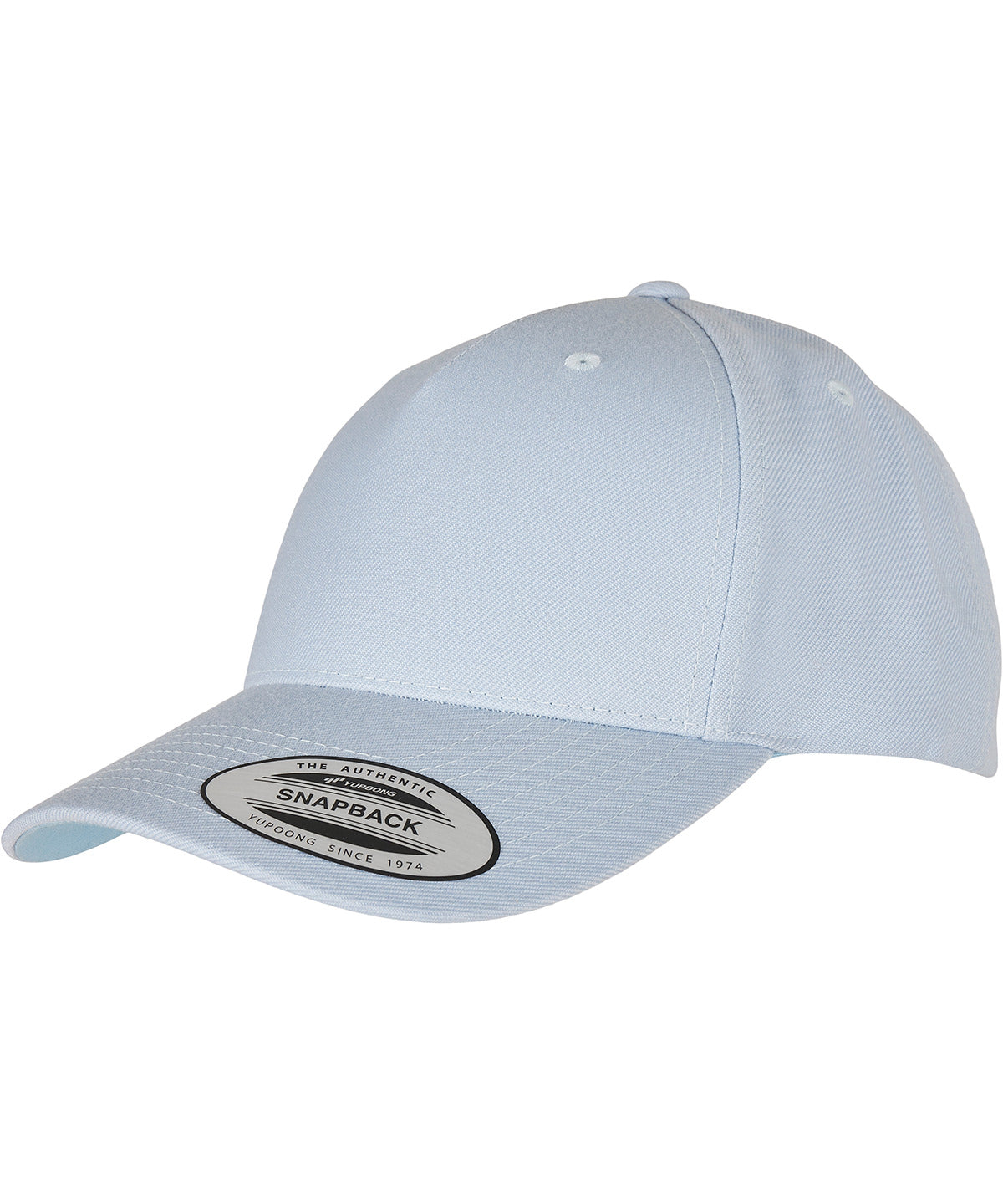 Flexfit by Yupoong YP classics 5-panel premium curved visor snapback cap in Ballad Blue, front view