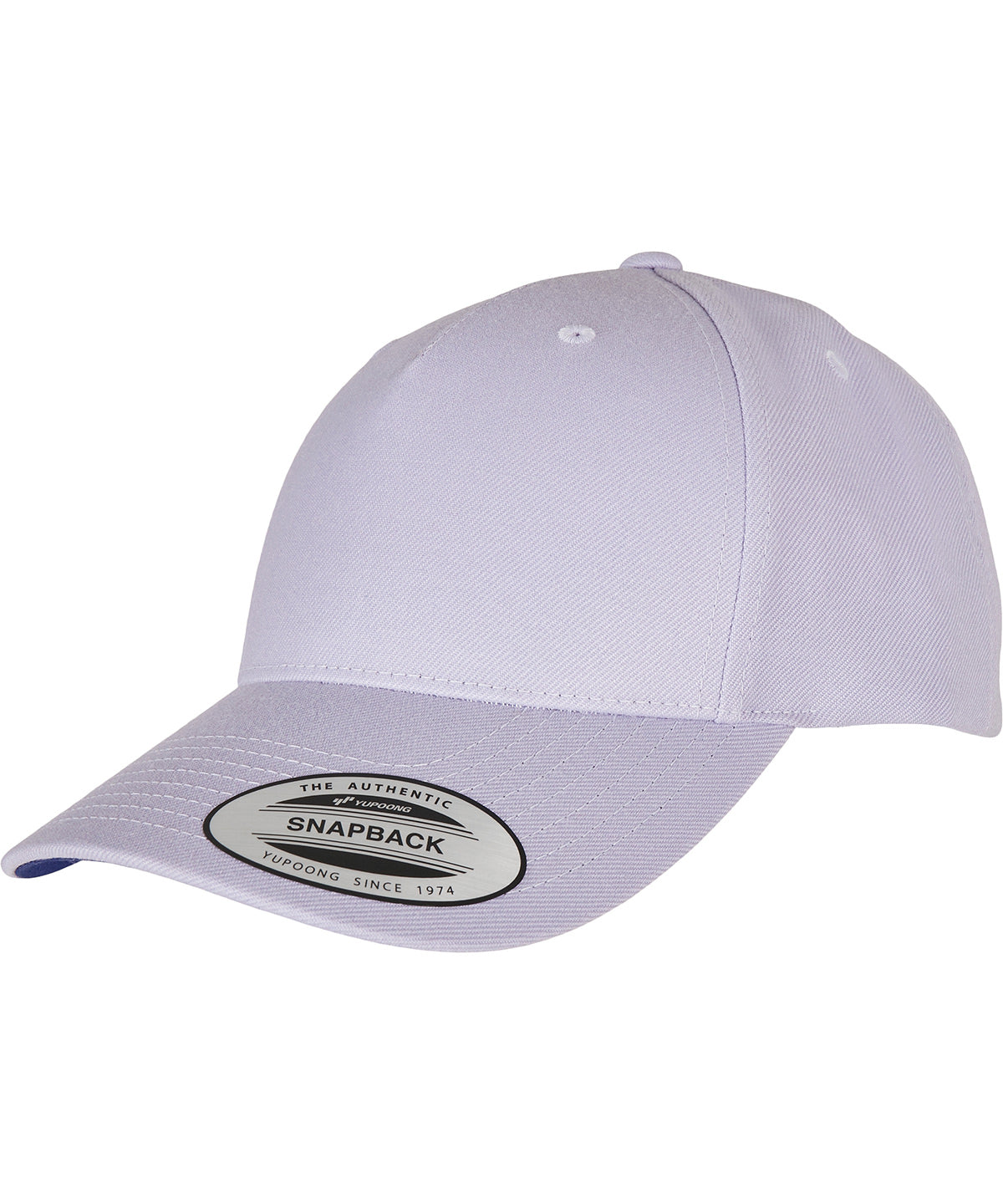 Flexfit by Yupoong YP classics 5-panel premium curved visor snapback cap in Light Purple, front view
