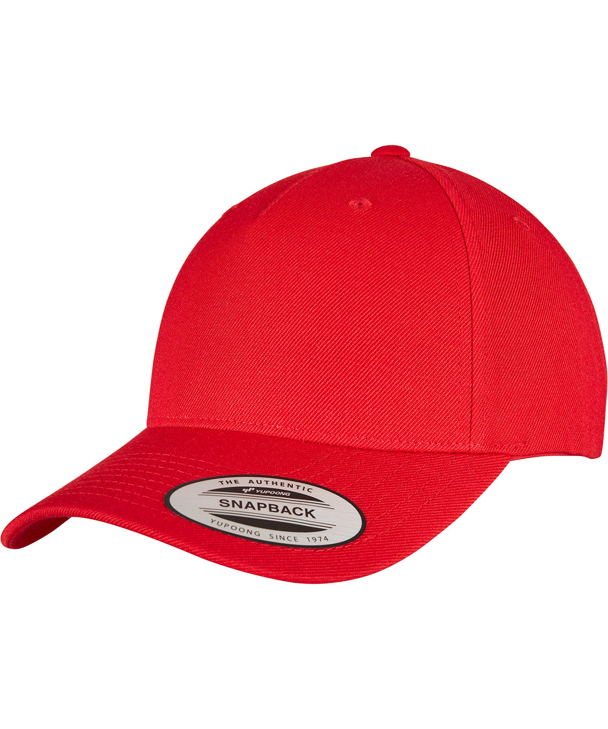 Flexfit by Yupoong YP classics 5-panel premium curved visor snapback cap in Red, front view