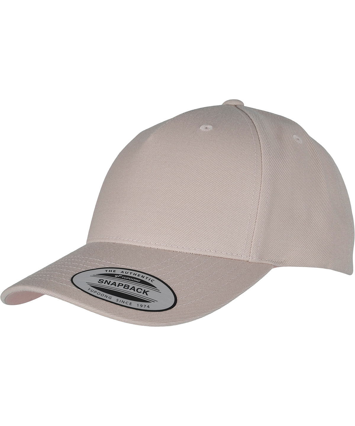 Flexfit by Yupoong YP classics 5-panel premium curved visor snapback cap in Stone, front view