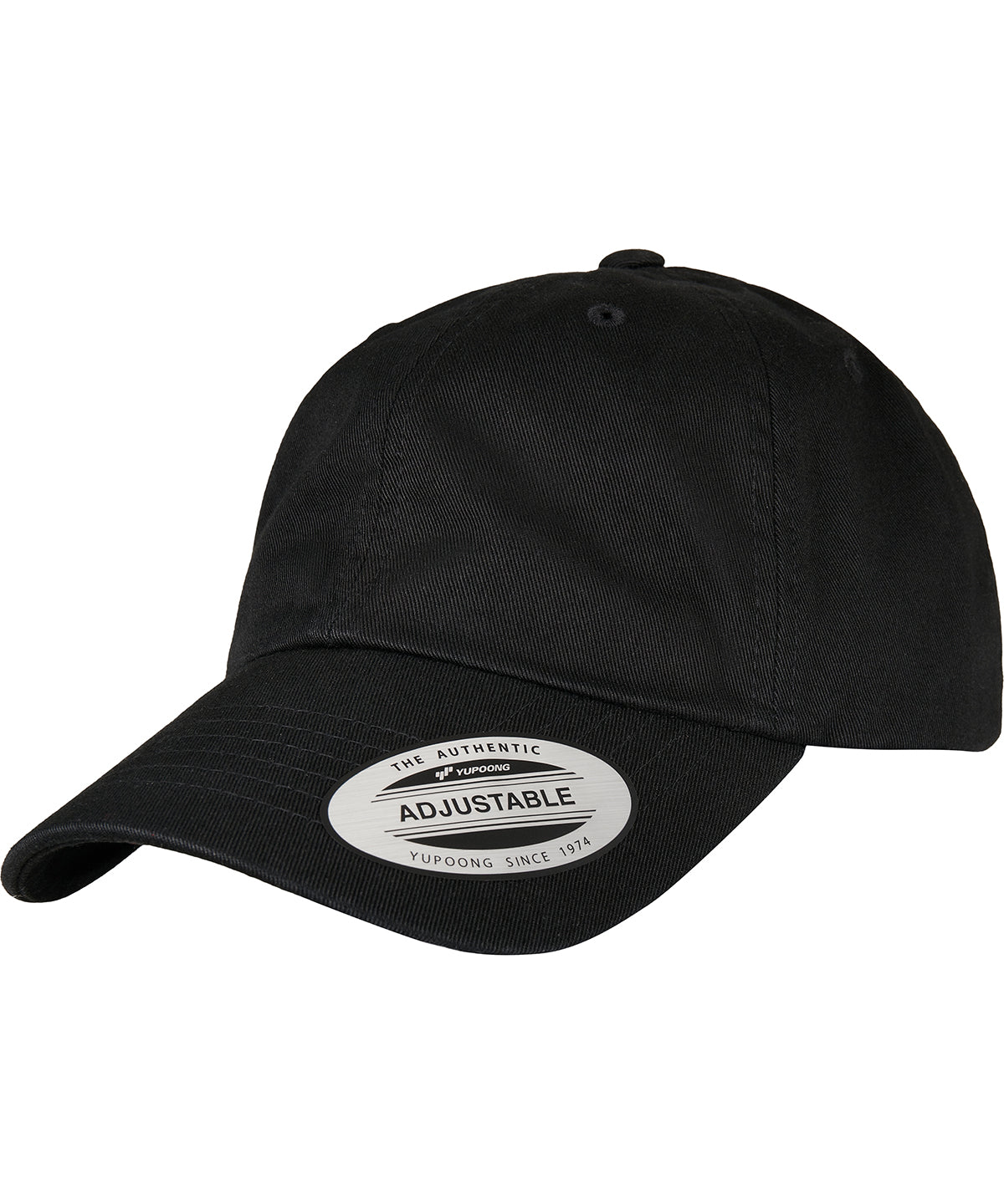 Flexfit by Yupoong Eco-wash dad cap in Black, front view