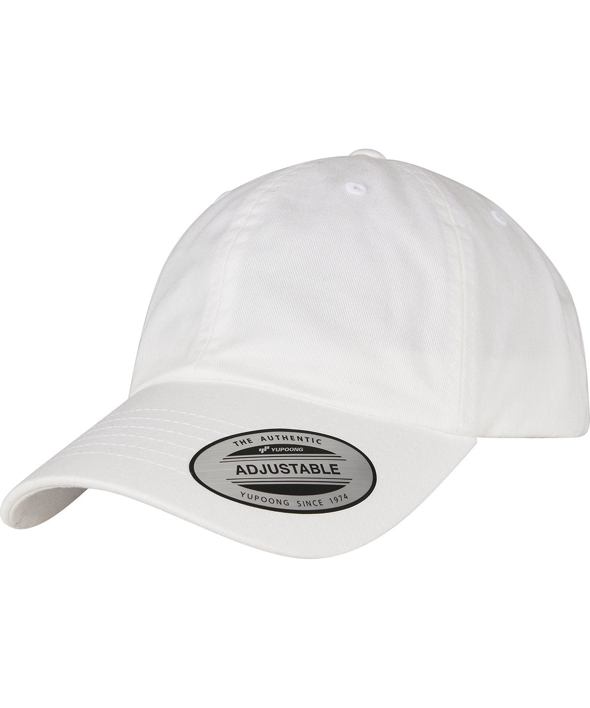 Flexfit by Yupoong Eco-wash dad cap in White, front view