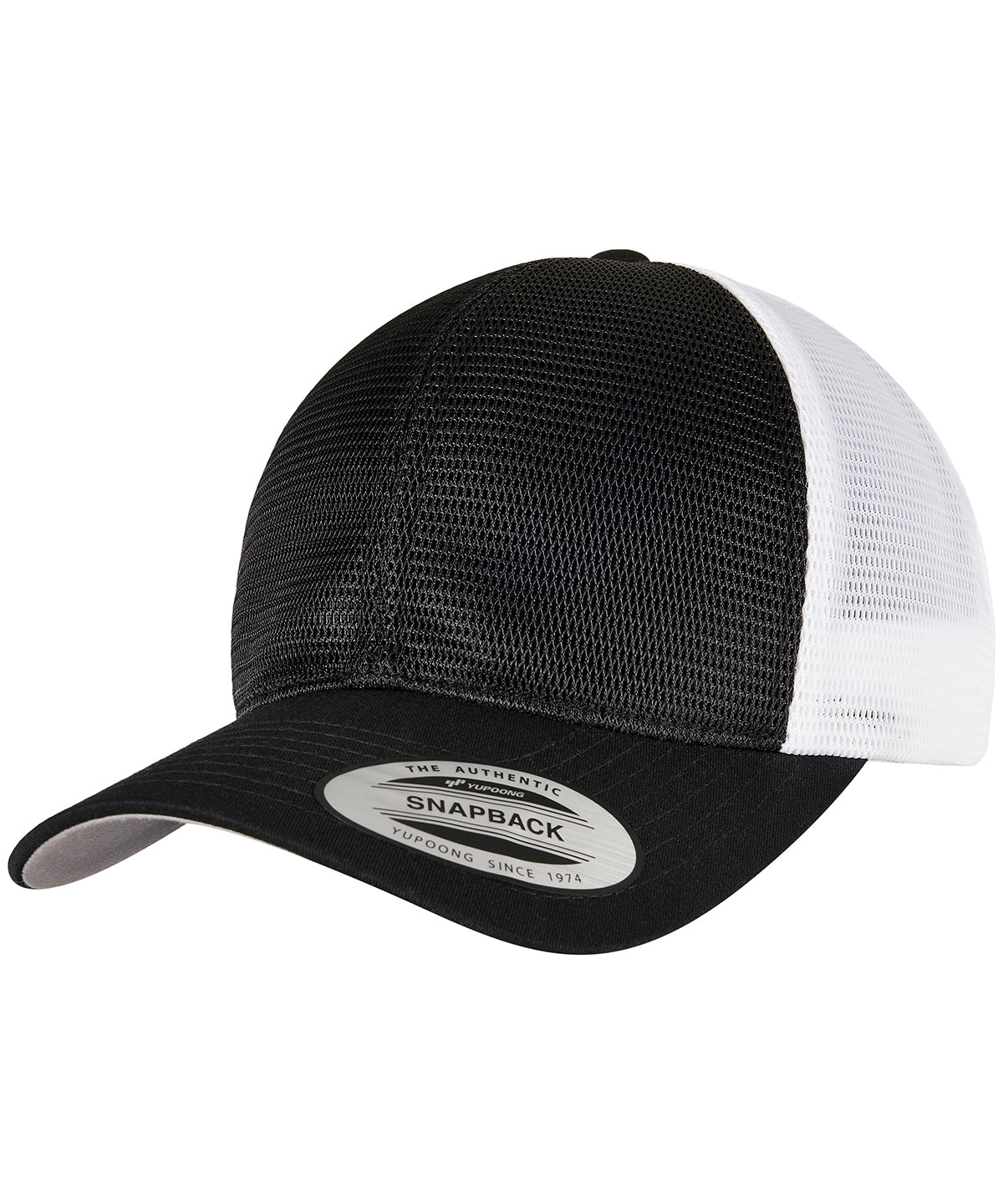 Flexfit by Yupoong 360° omnimesh 2-tone cap in Black/White, front view