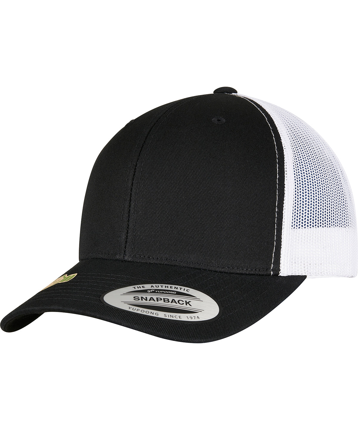 Flexfit by Yupoong YP classics recycled retro trucker cap 2-tone in Black/White, front view