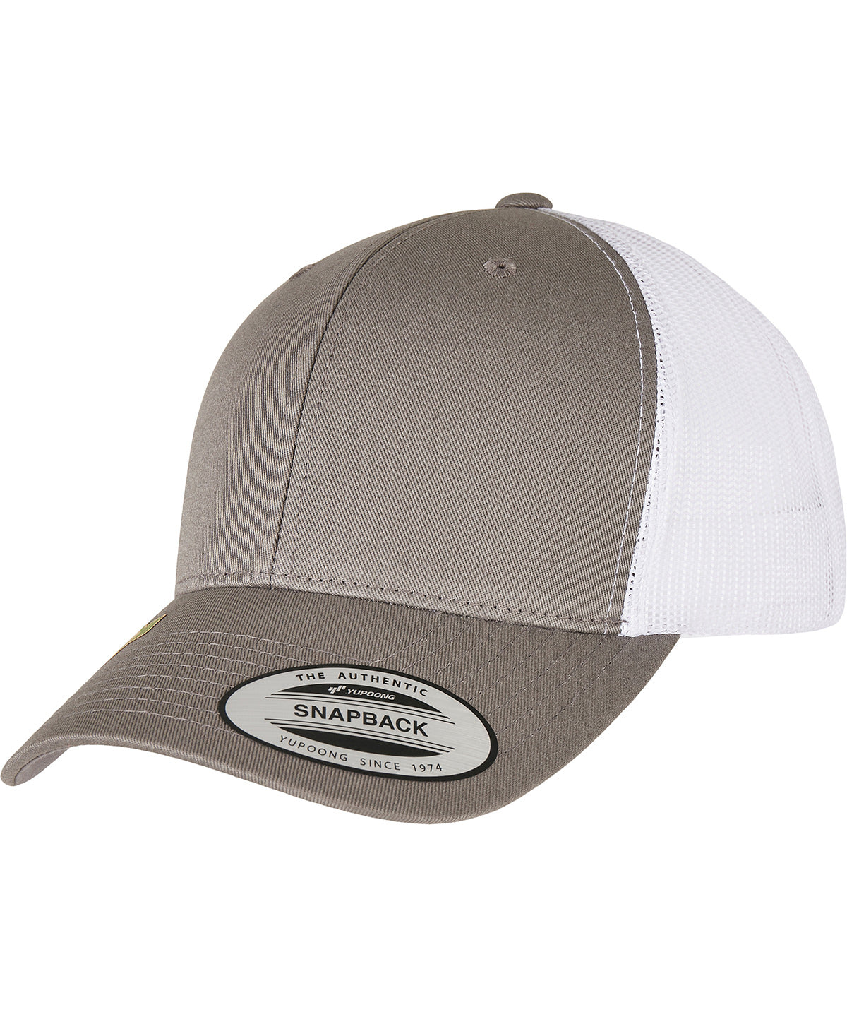 Flexfit by Yupoong YP classics recycled retro trucker cap 2-tone in Grey/White, front view