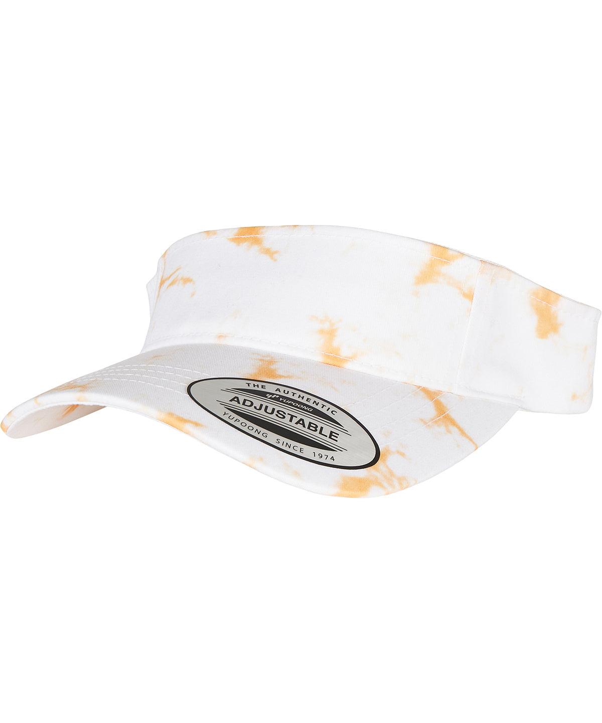 Flexfit by Yupoong Batik dye curved visor cap in Orange/White, front view