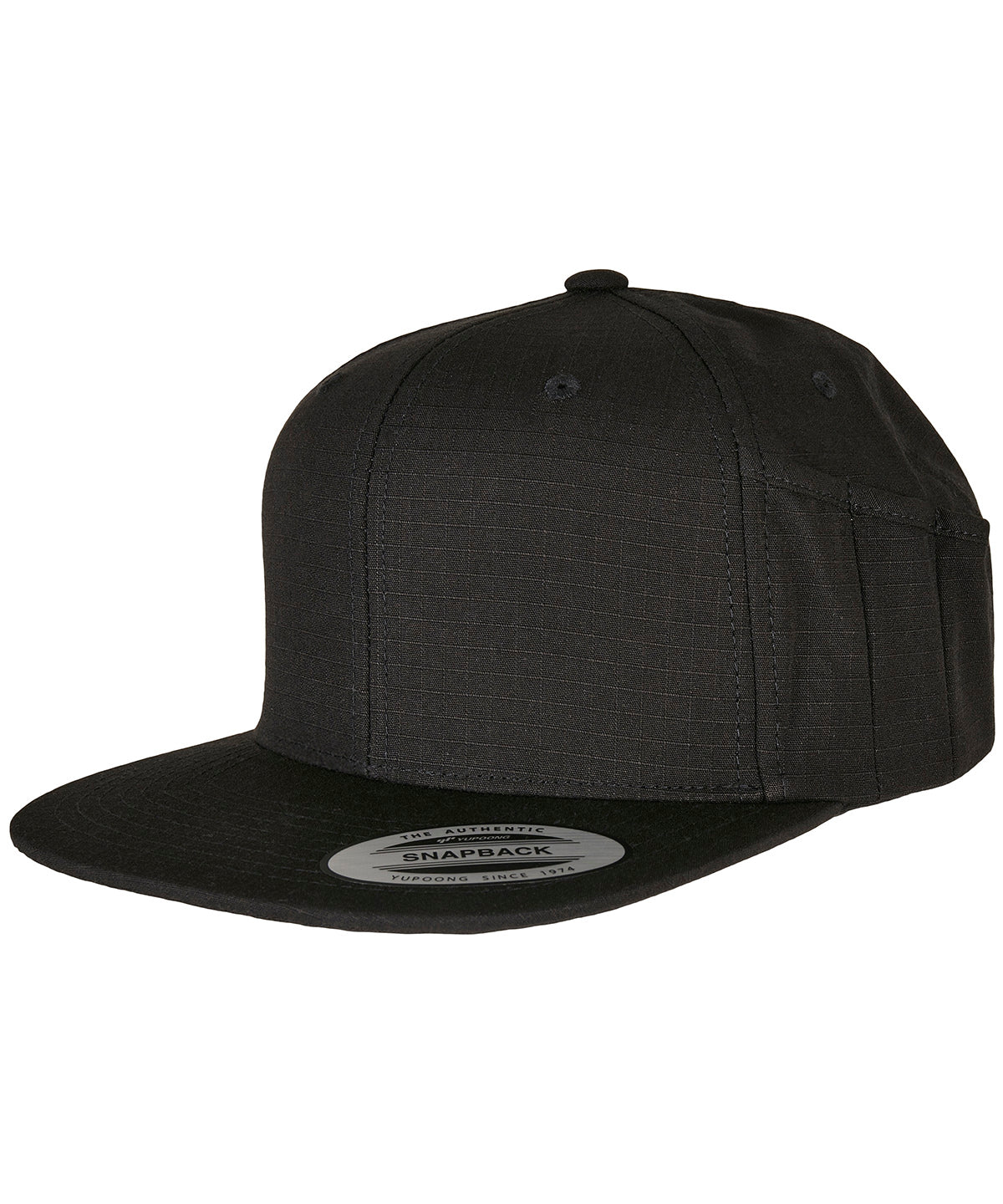 Flexfit by Yupoong Pencil holder snapback cap in Black, front view