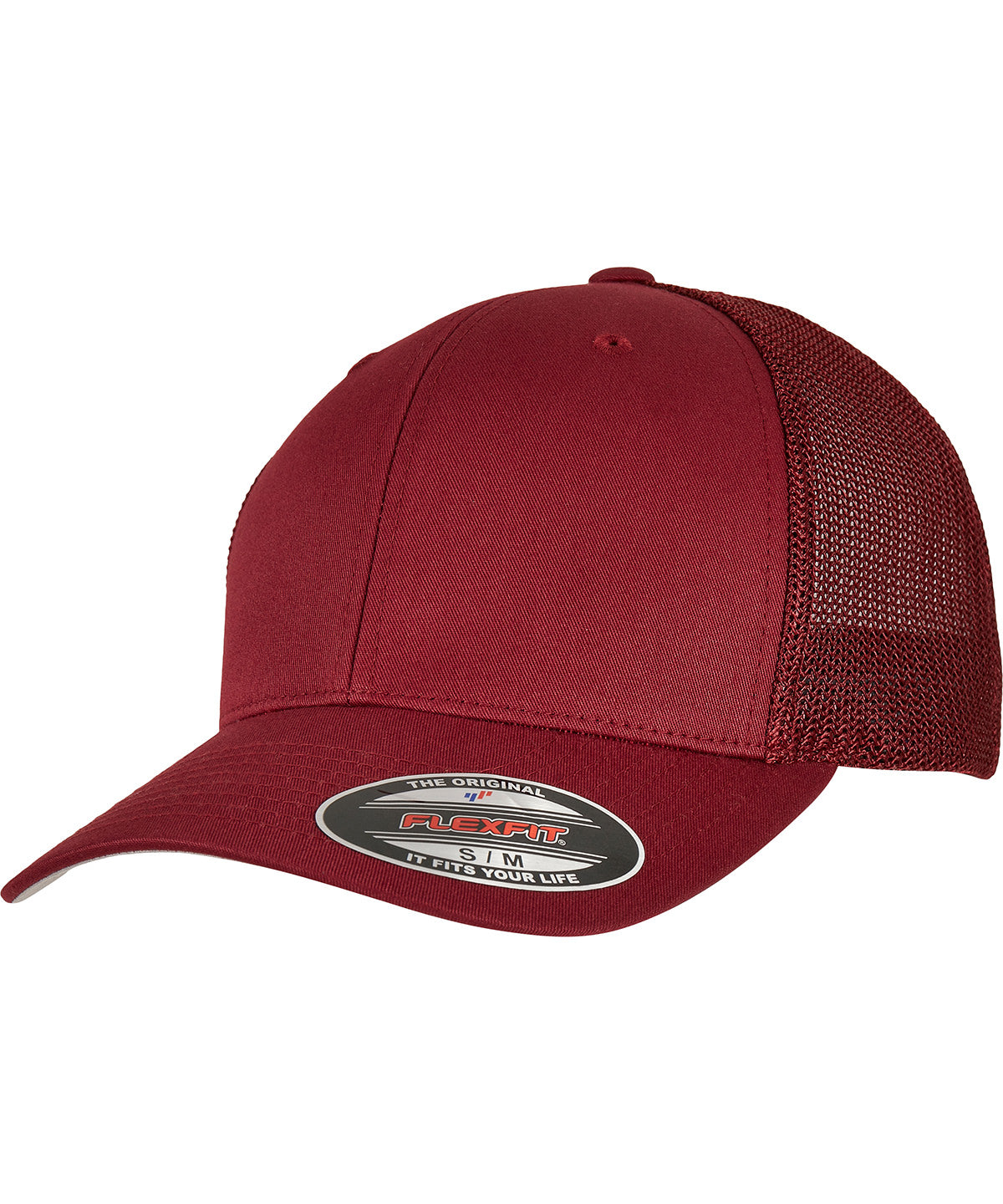 Flexfit by Yupoong Flexfit mesh trucker in Cranberry, front view