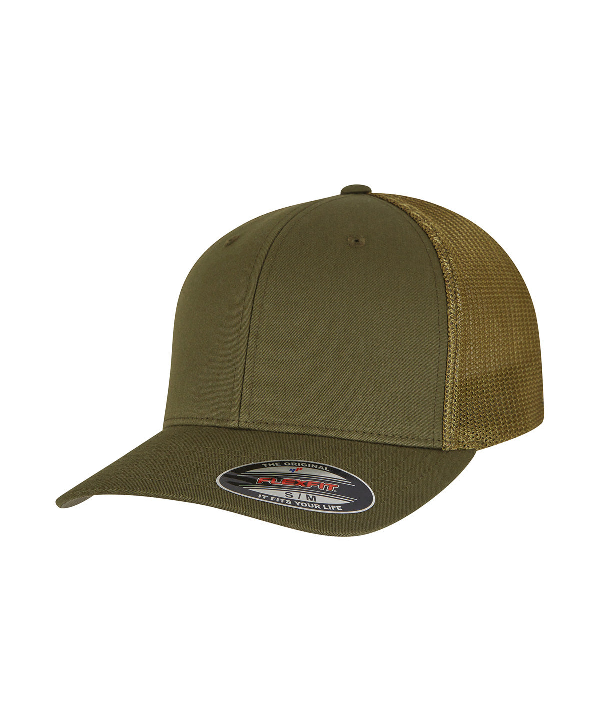 Flexfit by Yupoong Flexfit mesh trucker in Moss Green, front view