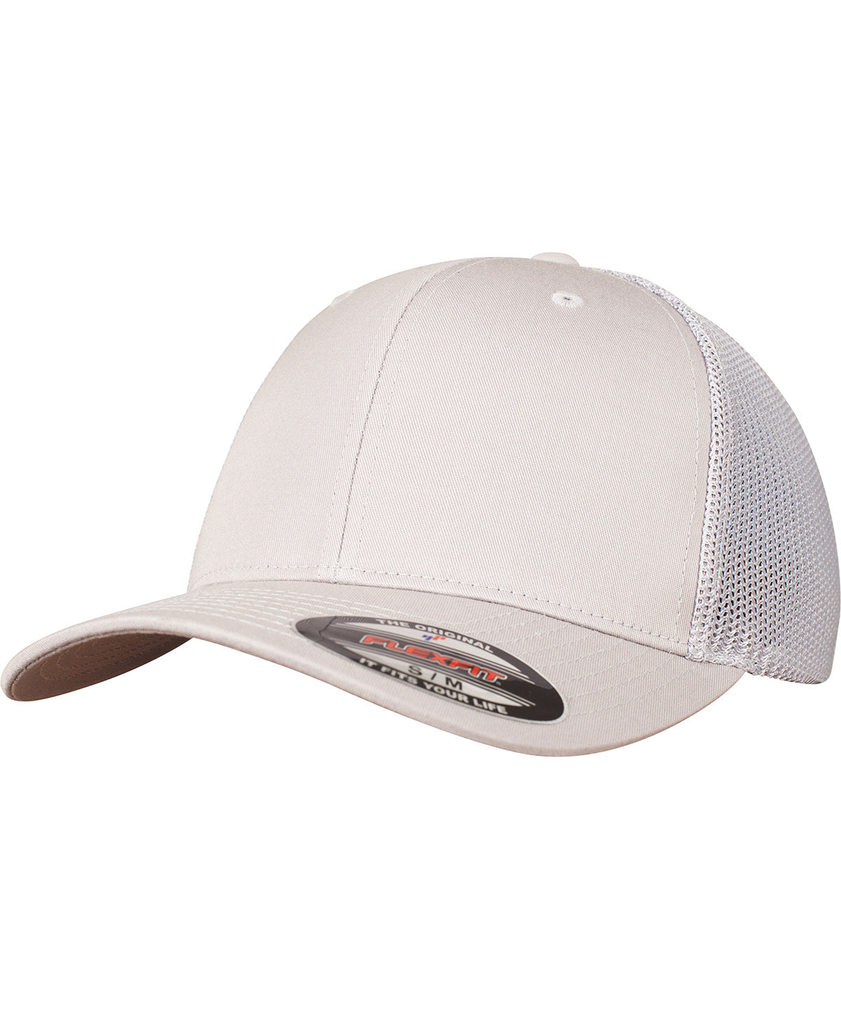 Flexfit by Yupoong Flexfit mesh trucker in Silver, front view
