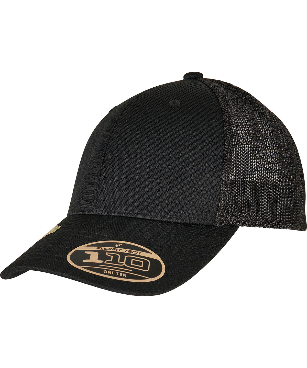 Flexfit by Yupoong 110 Recycled alpha shape trucker in Black, lifestyle photo