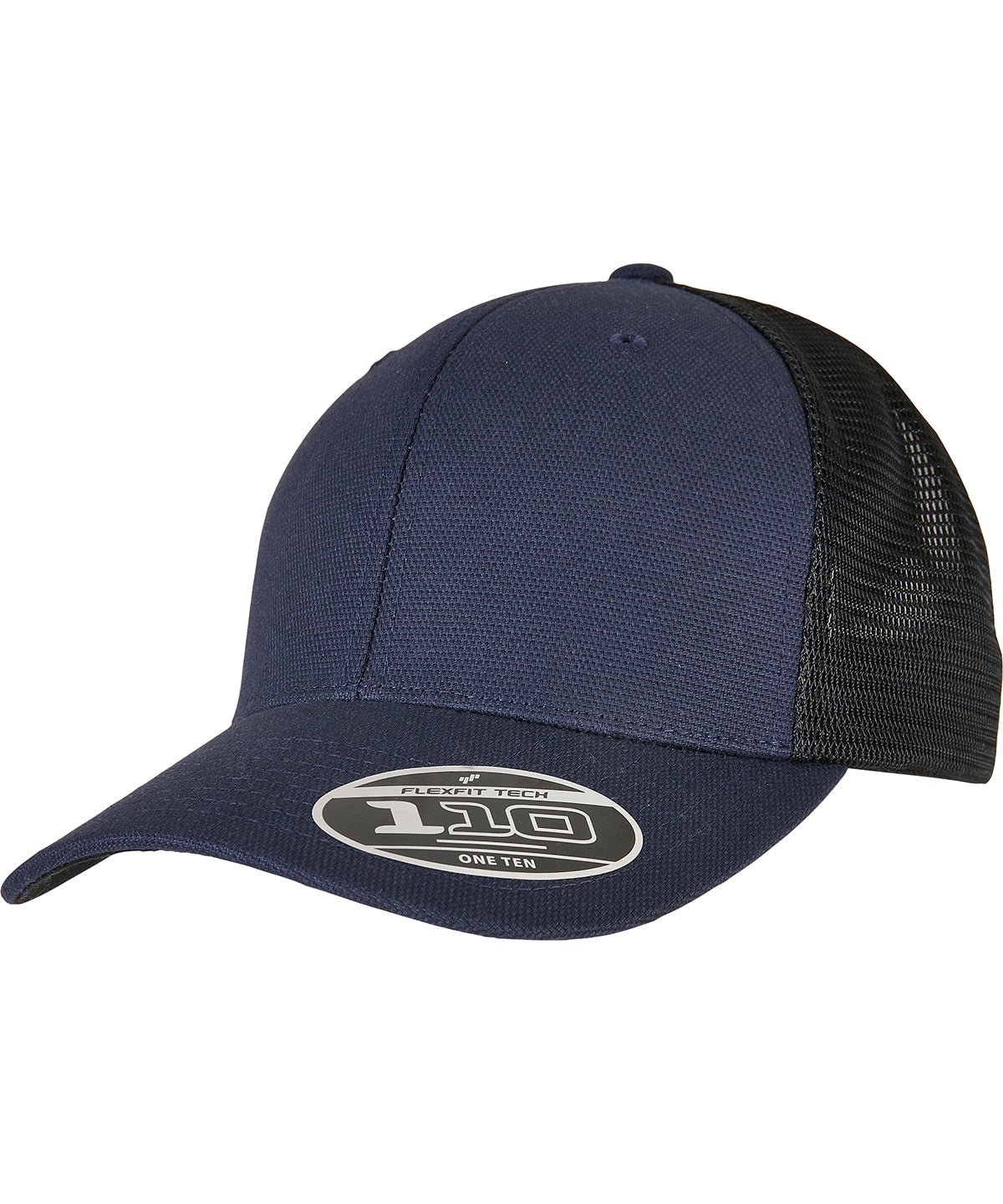 Flexfit by Yupoong 110 Structured canvas trucker in Navy/Black, front view