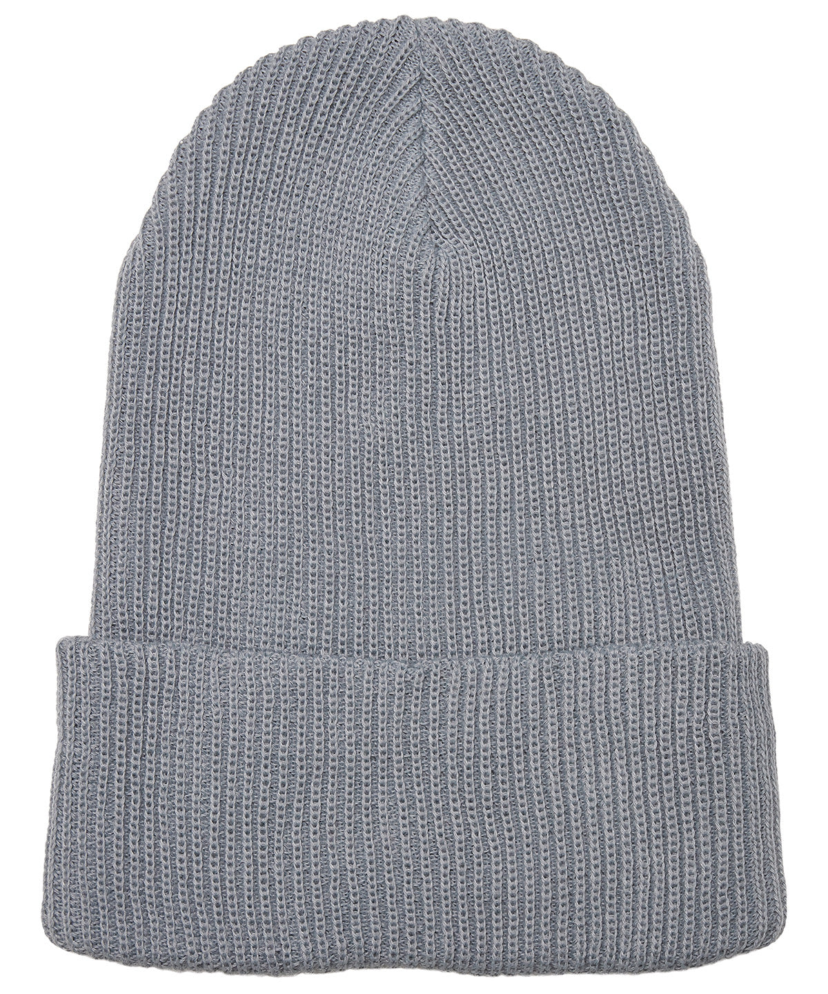 Flexfit by Yupoong Recycled yarn ribbed knit beanie in Grey, front view