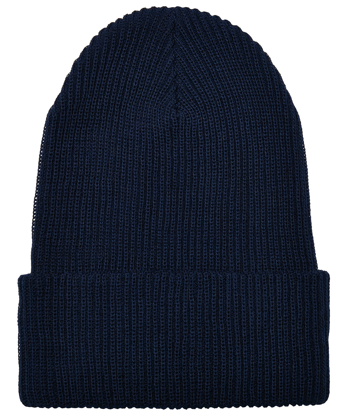 Flexfit by Yupoong Recycled yarn ribbed knit beanie in Navy, front view