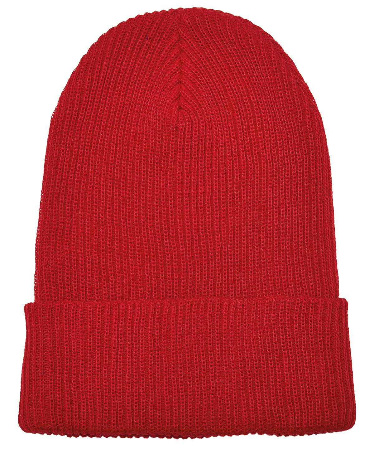 Flexfit by Yupoong Recycled yarn ribbed knit beanie in Red, front view