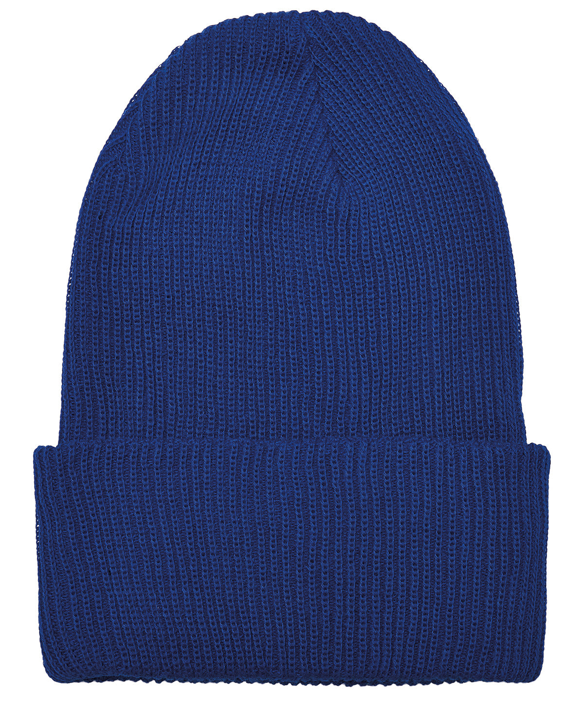 Flexfit by Yupoong Recycled yarn ribbed knit beanie in Royal Blue, front view