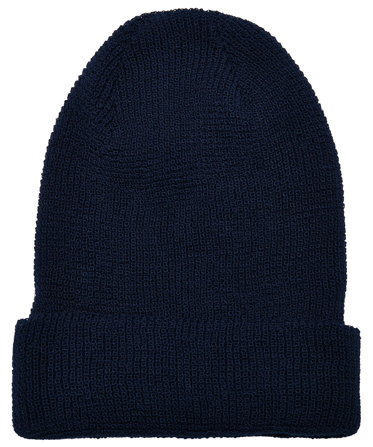 Flexfit by Yupoong Recycled yarn waffle knit beanie in Navy, front view
