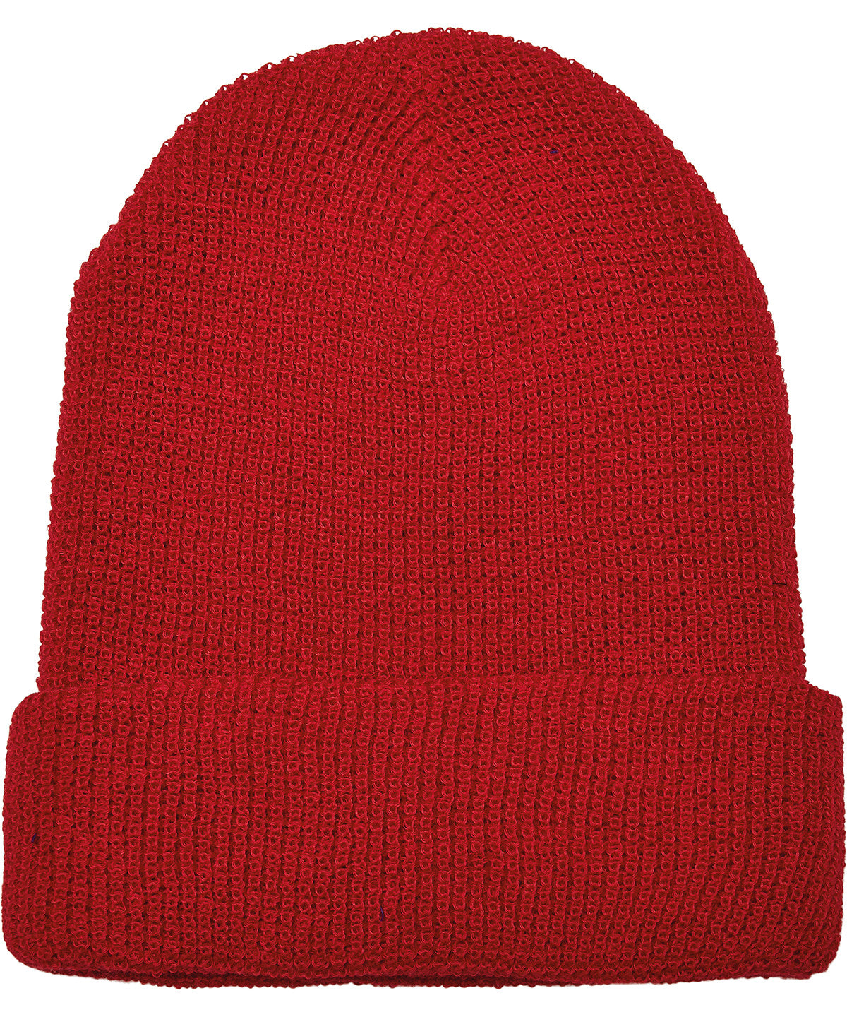 Flexfit by Yupoong Recycled yarn waffle knit beanie in Red, front view