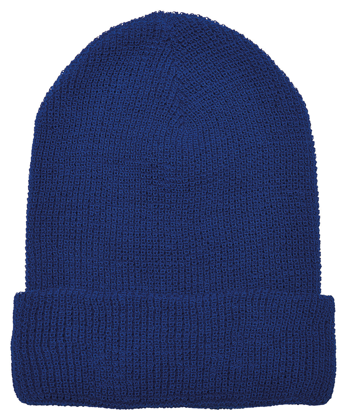 Flexfit by Yupoong Recycled yarn waffle knit beanie in Royal Blue, front view