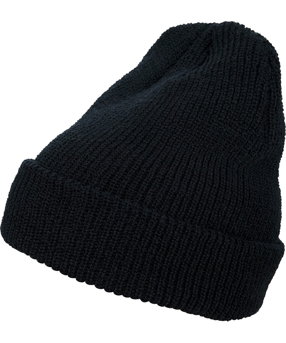 Flexfit by Yupoong Long knit beanie in Black, front view