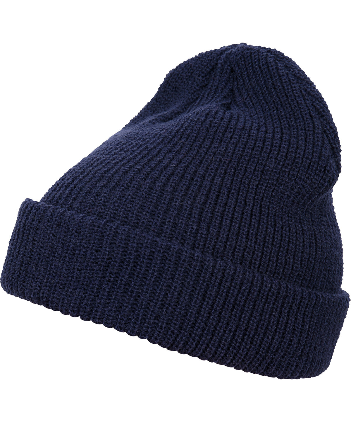 Flexfit by Yupoong Long knit beanie in Navy, front view