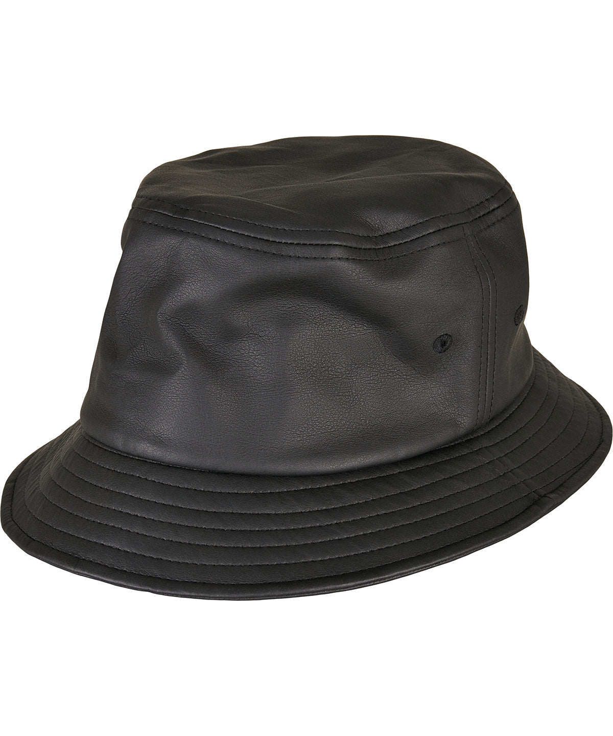 Flexfit by Yupoong Imitation leather bucket hat in Black, front view