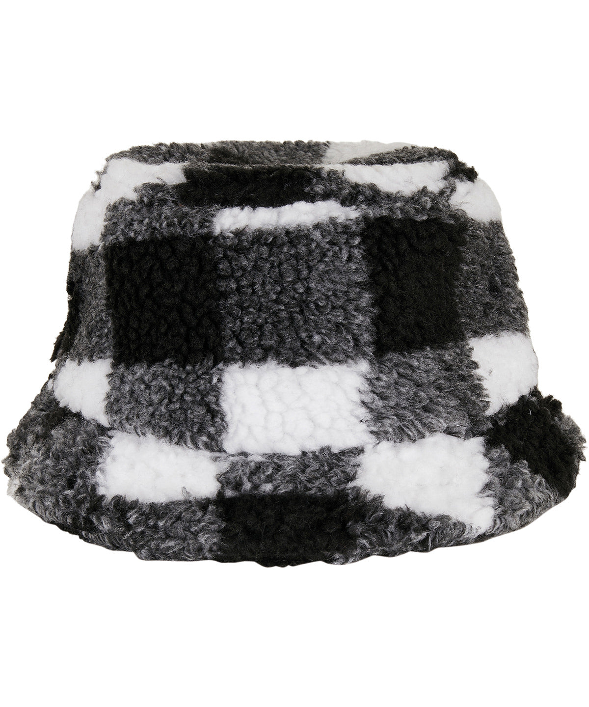 Flexfit by Yupoong Sherpa check bucket hat in White/Black, front view