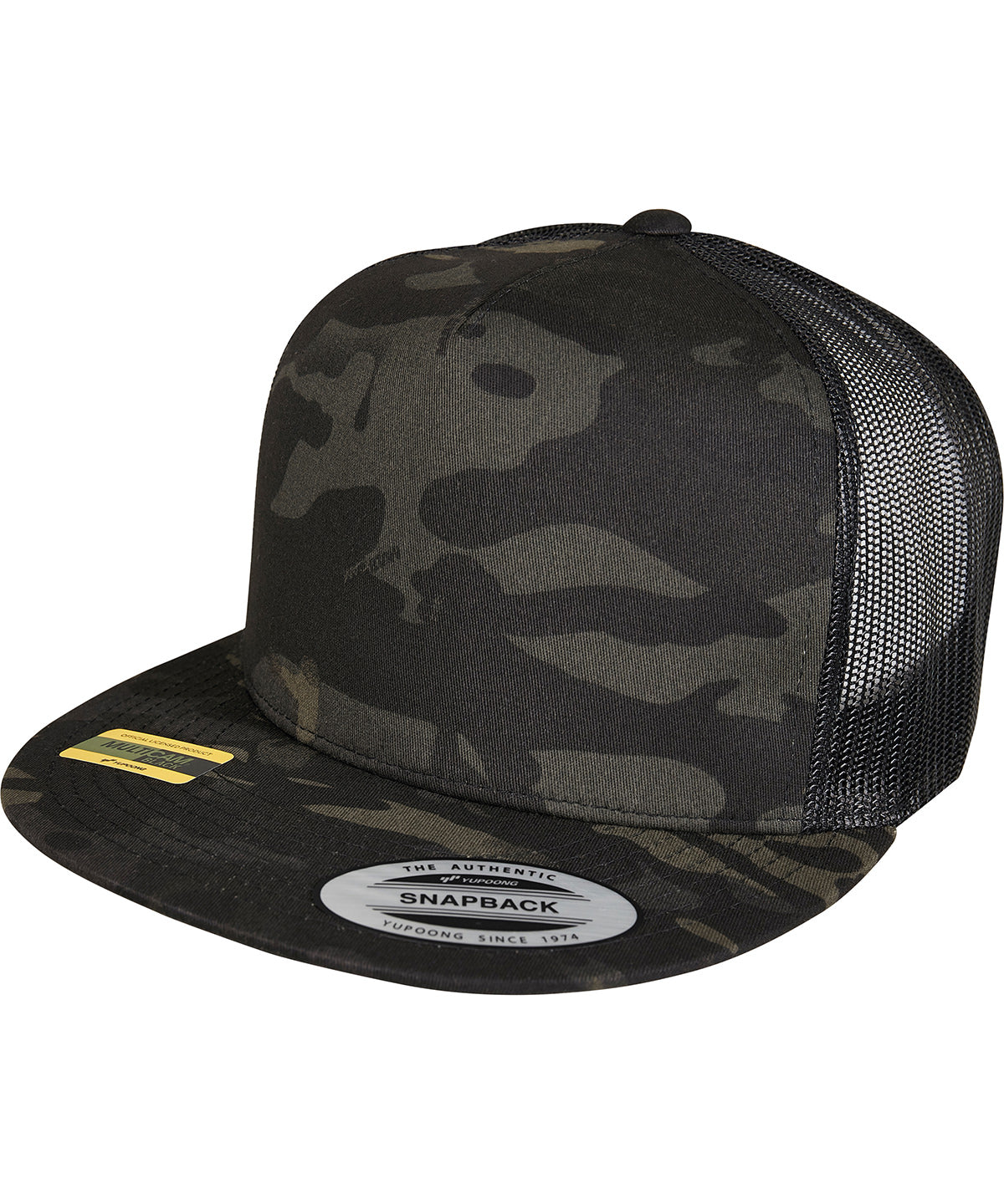 Flexfit by Yupoong Multicam trucker cap in Black, lifestyle photo