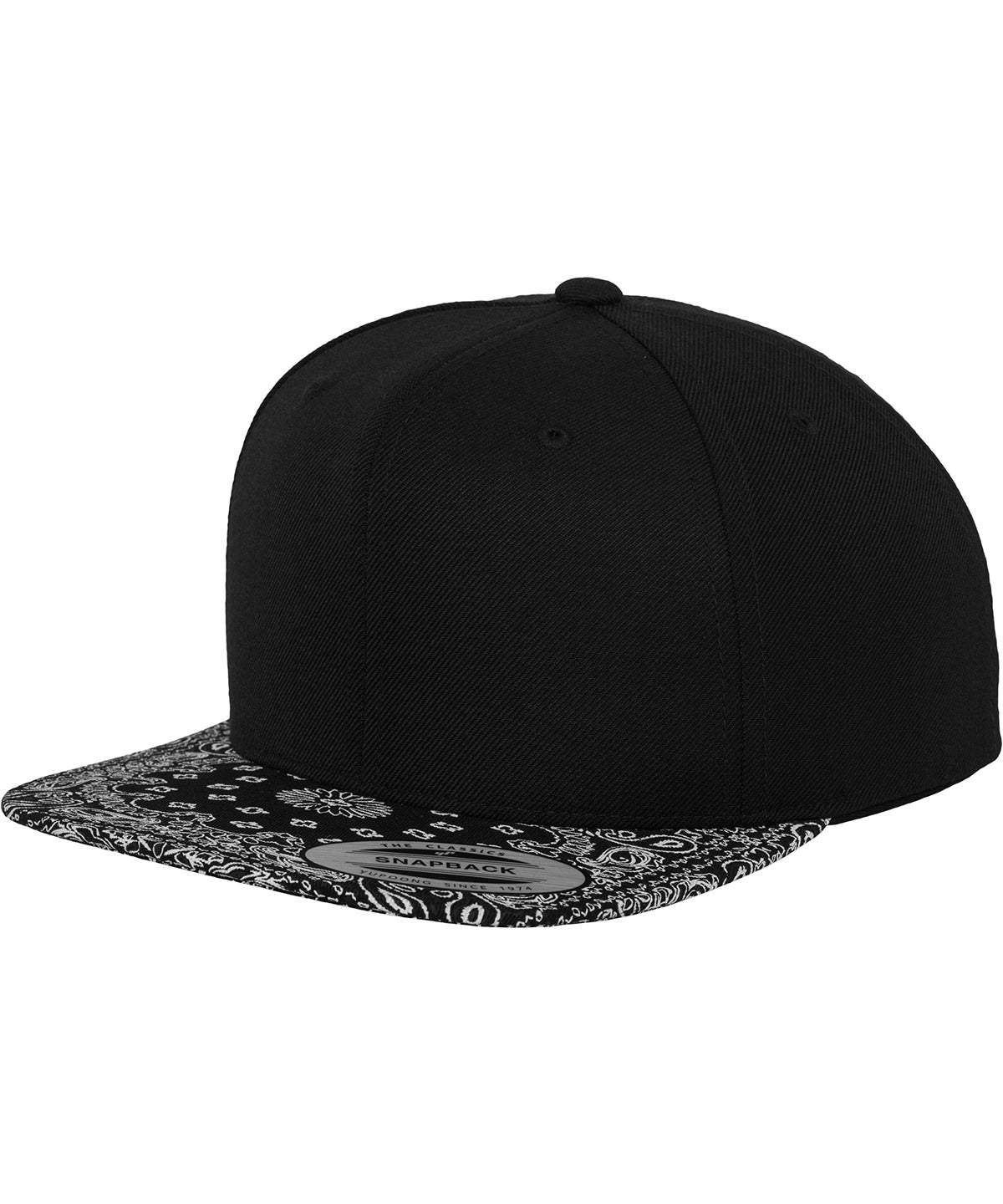 Flexfit by Yupoong Bandana snapback in Black/Paisley, front view